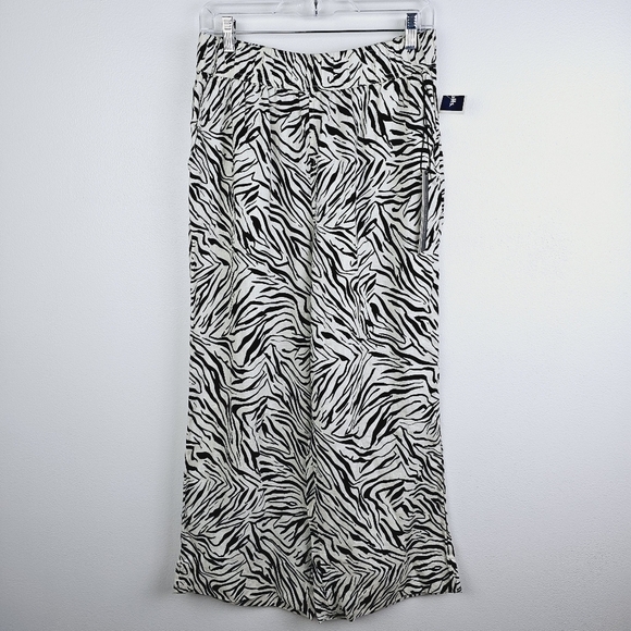 Nicole Miller Cream & Black High Rise Wide Leg Linen Pants NWT, size Large - Picture 1 of 7
